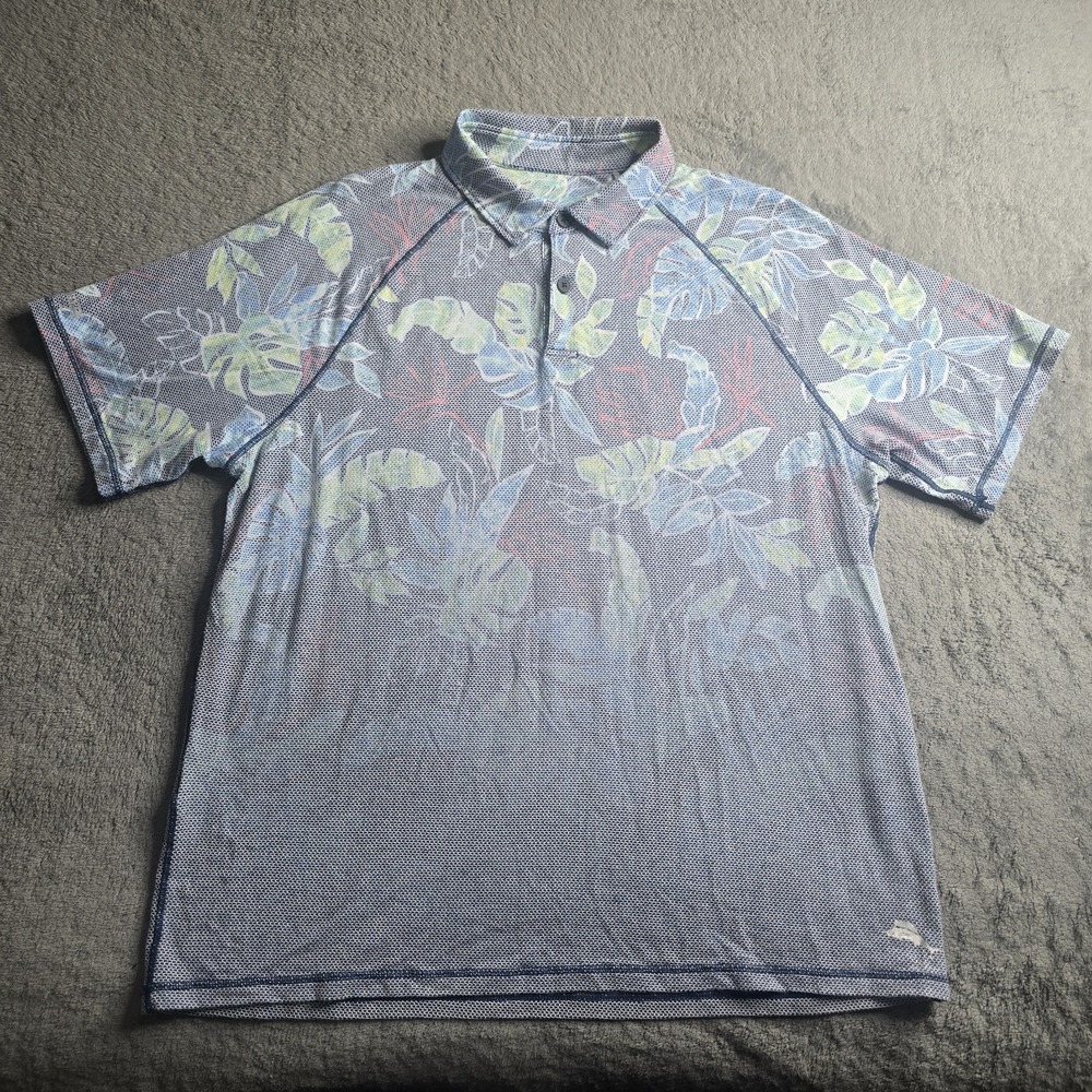 Tommy Bahama Boardwalk Fade IslandZone Polo Shirt Mens Large Blue Floral